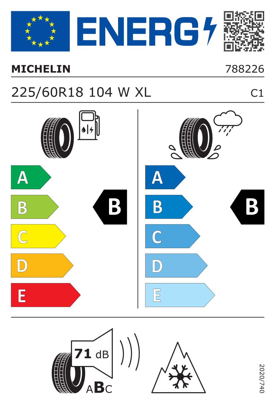 Étiquette européenne du pneu Michelin CrossClimate 2 225/60 R18