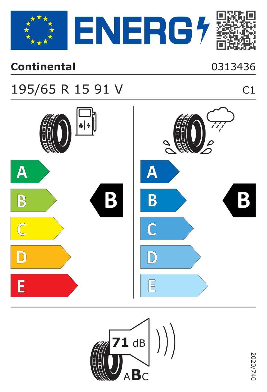 Étiquette européenne du pneu Continental EcoContact 6 195/65 R15