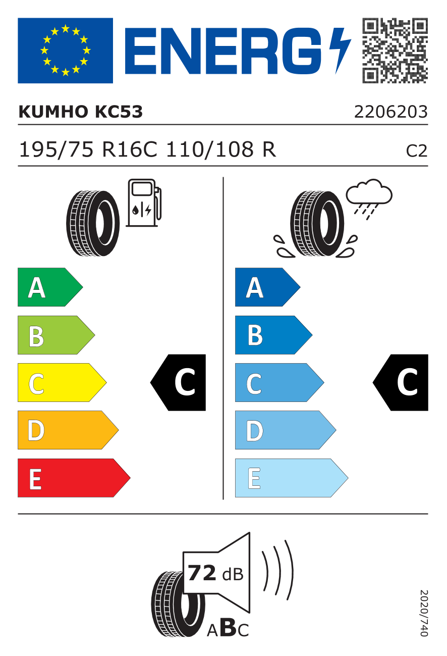 Étiquette européenne du pneu Kumho PorTran KC53 195/75 R16C