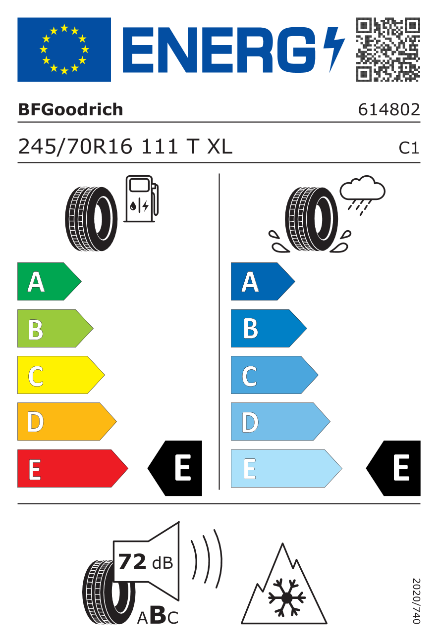 Étiquette européenne du pneu BFGoodrich Trail-Terrain T/A 245/70 R16