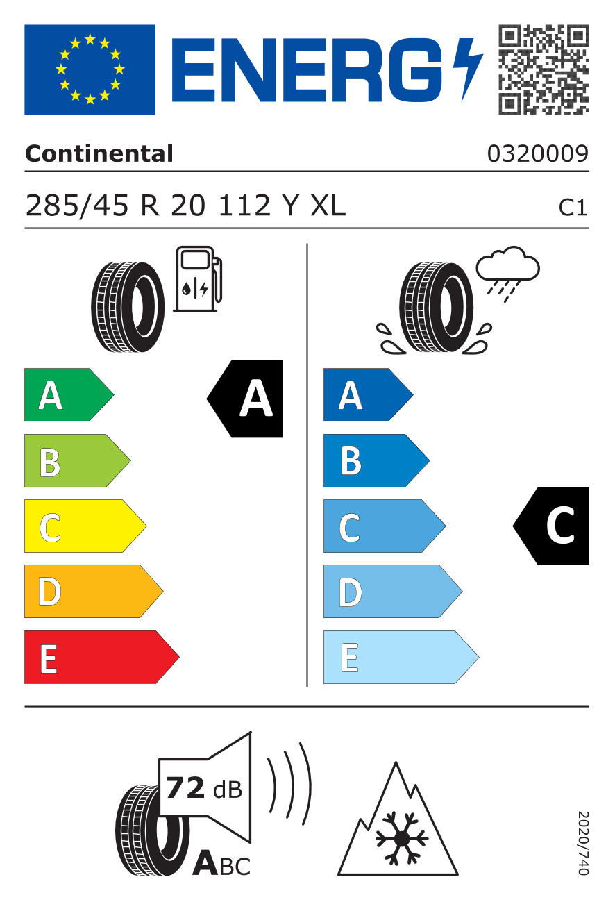 Étiquette européenne du pneu Continental AllSeasonContact 2 285/45 R20