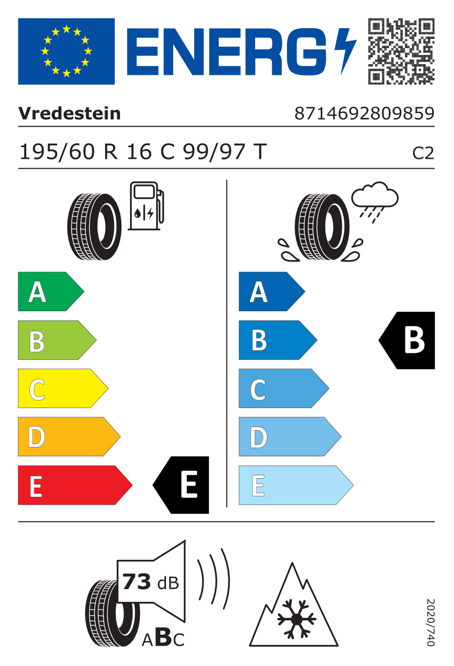 Étiquette européenne du pneu Vredestein Comtrac 2 Winter+ 195/60 R16C