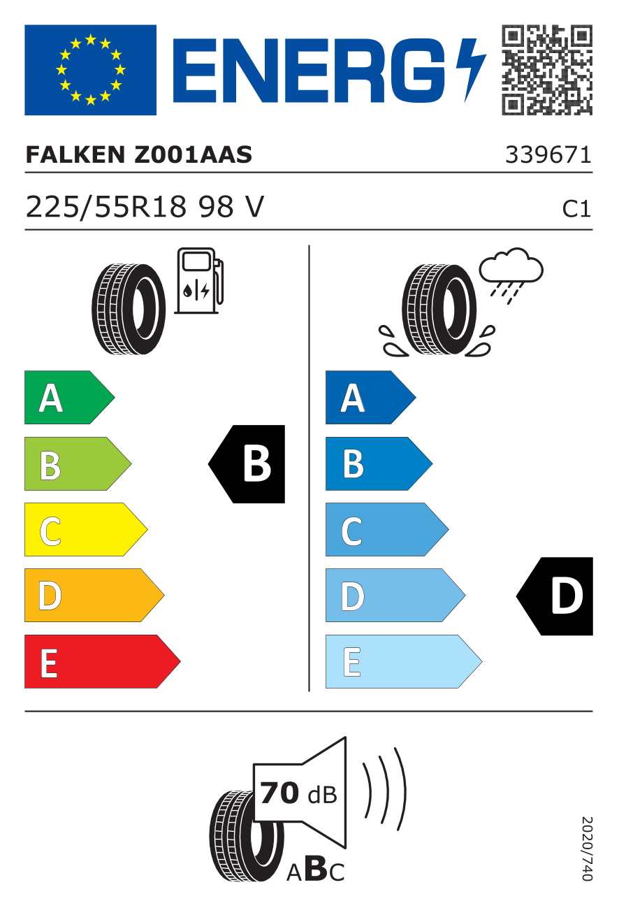 Étiquette européenne du pneu Falken Ziex ZE001 A/S 225/55 R18