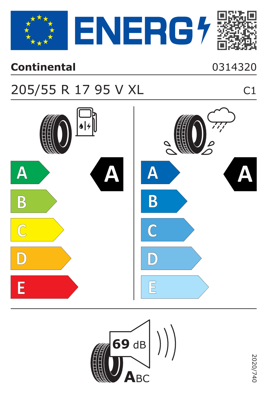 Étiquette européenne du pneu Continental UltraContact NXT 205/55 R17