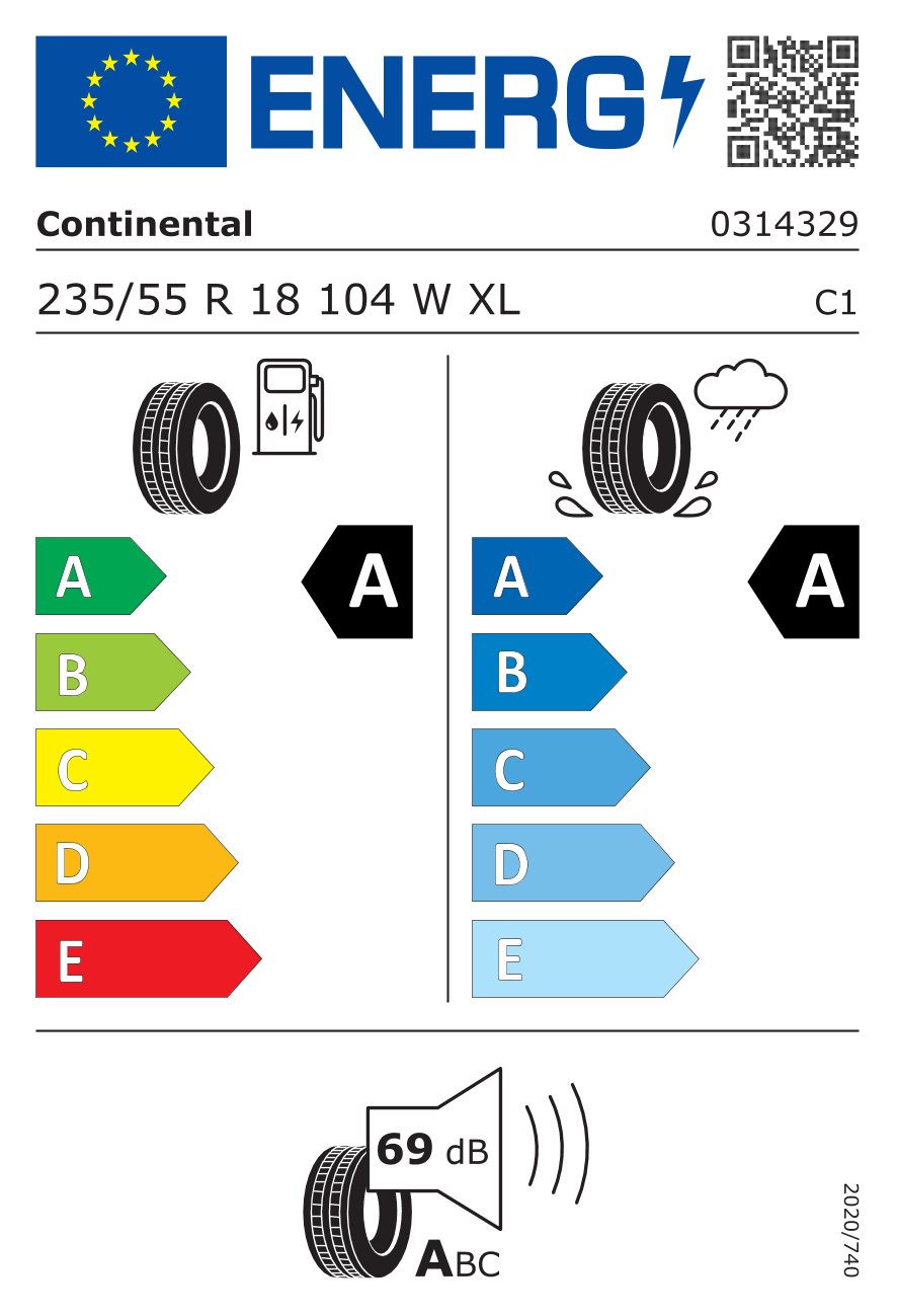 Étiquette européenne du pneu Continental UltraContact NXT 235/55 R18