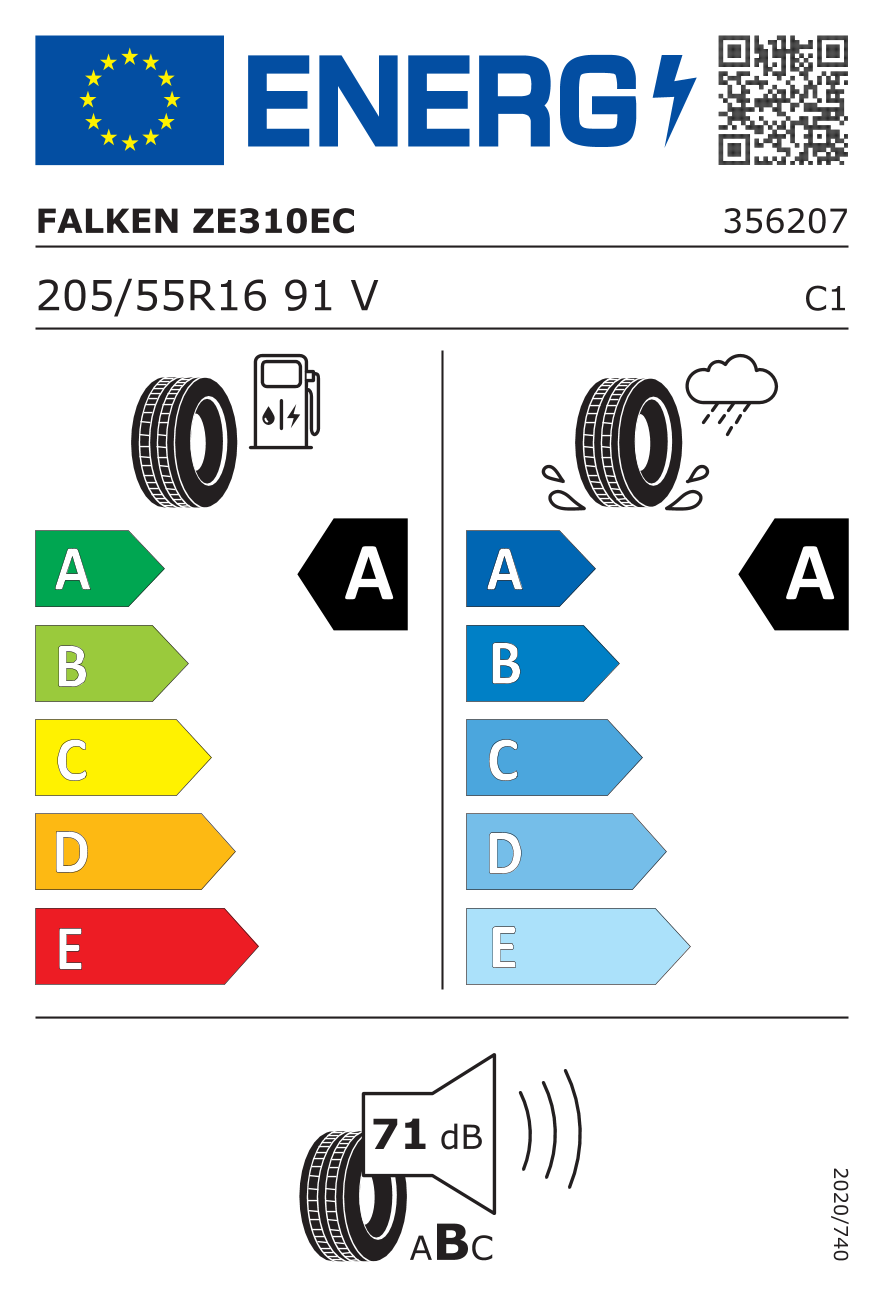 Étiquette européenne du pneu Falken Ziex ZE310 Ecorun 205/55 R16