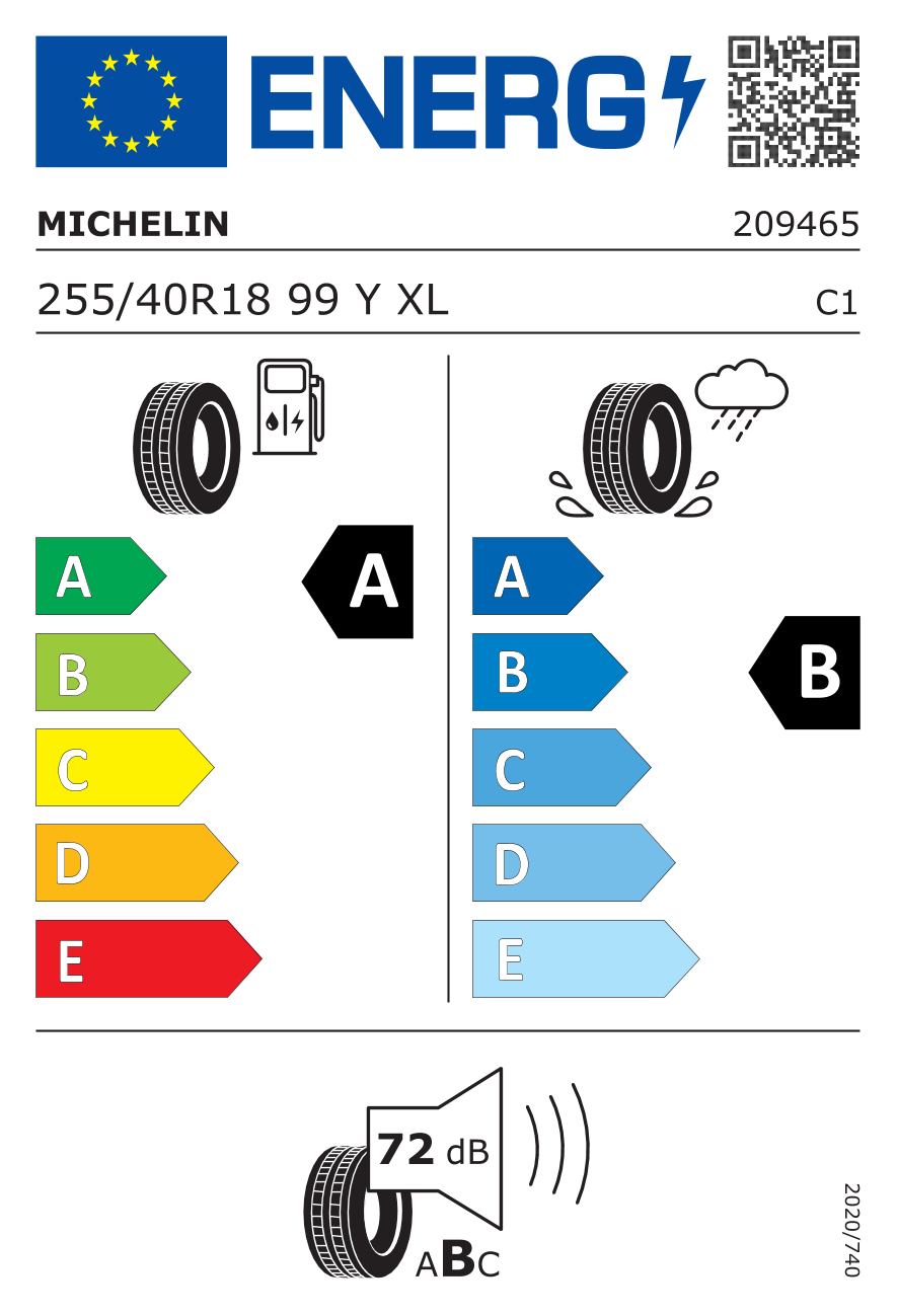 Étiquette européenne du pneu Michelin Pilot Sport 5 255/40 R18