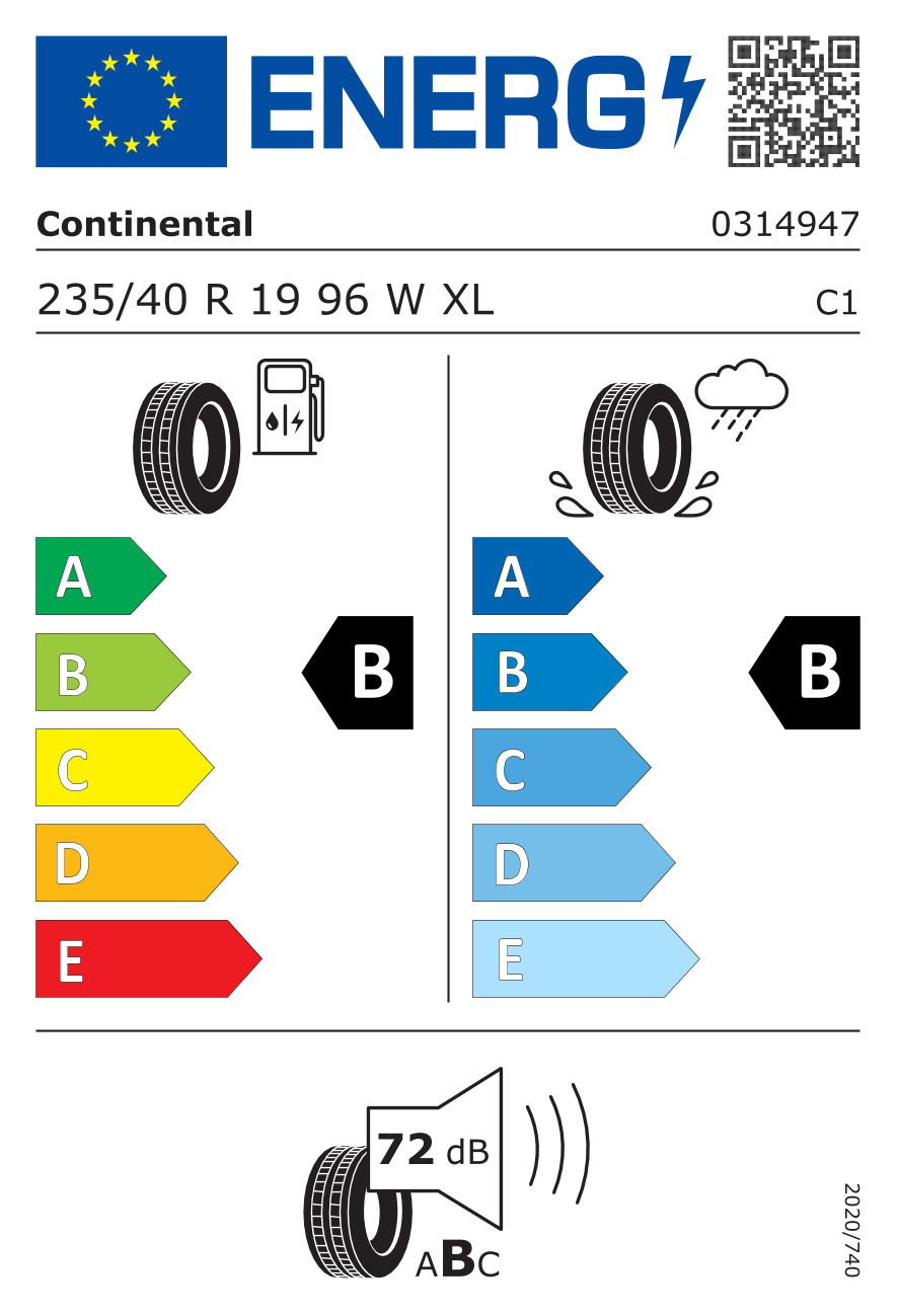 Étiquette européenne du pneu Continental PremiumContact 6 235/40 R19