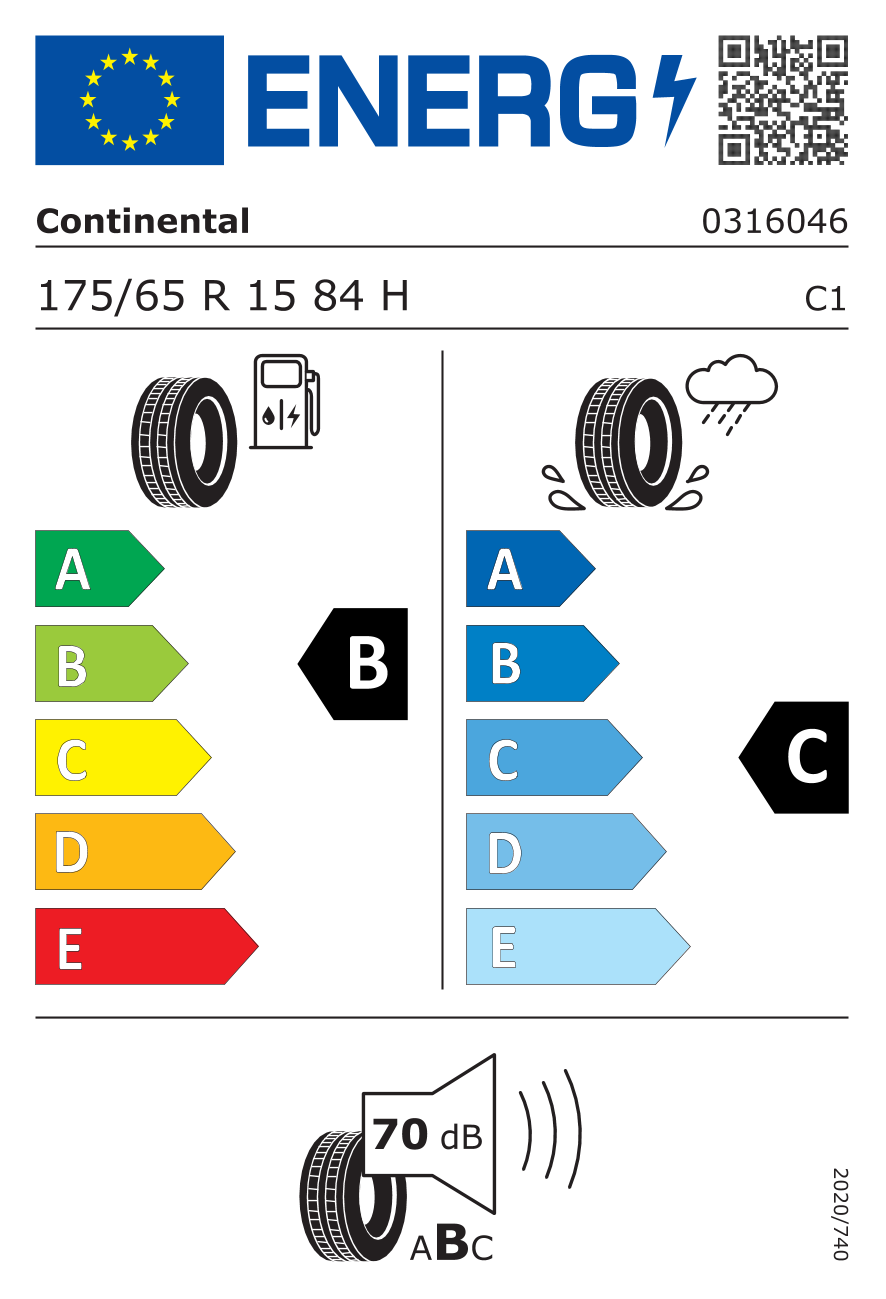 Étiquette européenne du pneu Continental EcoContact 6 175/65 R15