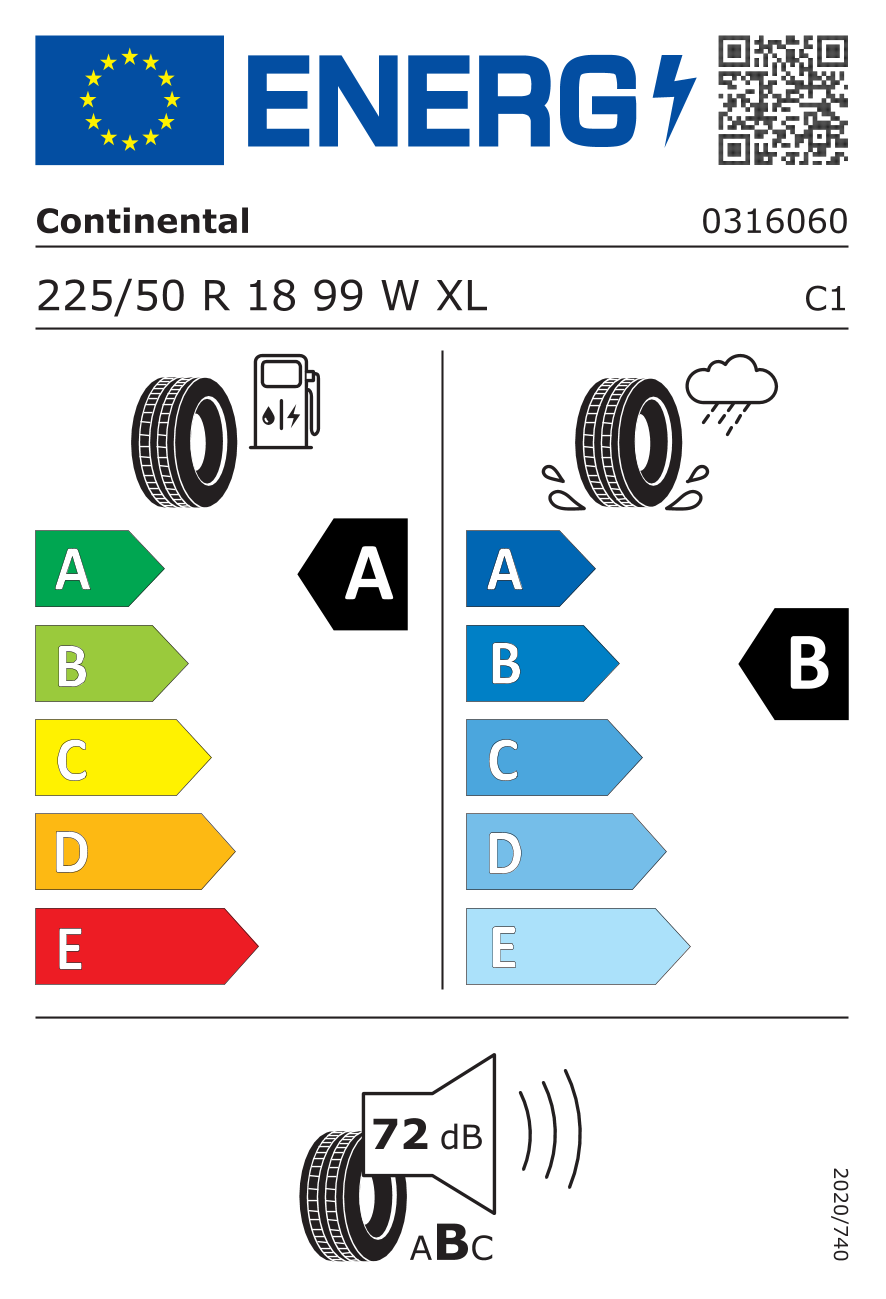 Étiquette européenne du pneu Continental PremiumContact 6 225/50 R18