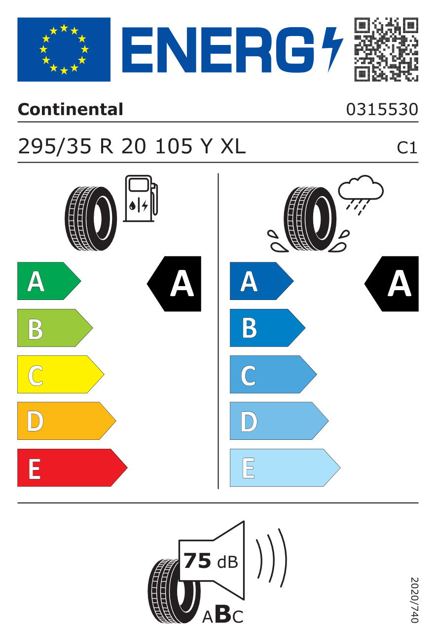 Étiquette européenne du pneu Continental SportContact 6 295/35 R20