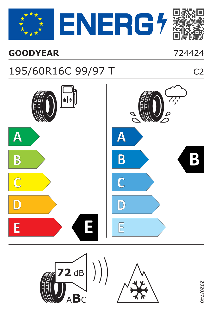 Étiquette européenne du pneu Goodyear UltraGrip 8 195/60 R16C