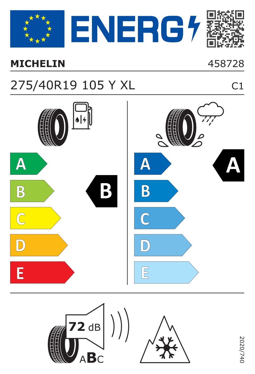 Étiquette européenne du pneu Michelin Pilot Sport 3 275/40 R19