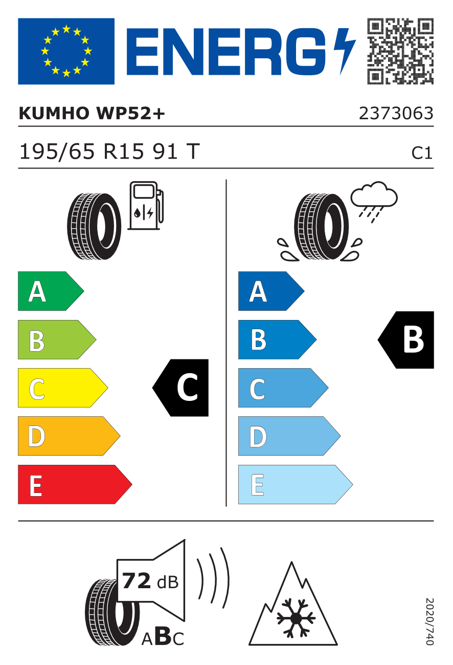 Étiquette européenne du pneu Kumho WinterCraft WP52 195/65 R15