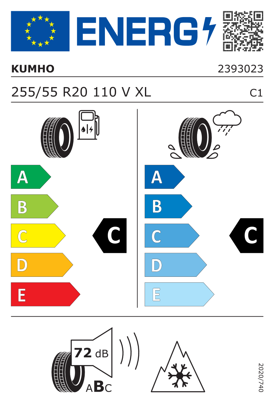 Étiquette européenne du pneu Kumho WinterCraft WS71 255/55 R20