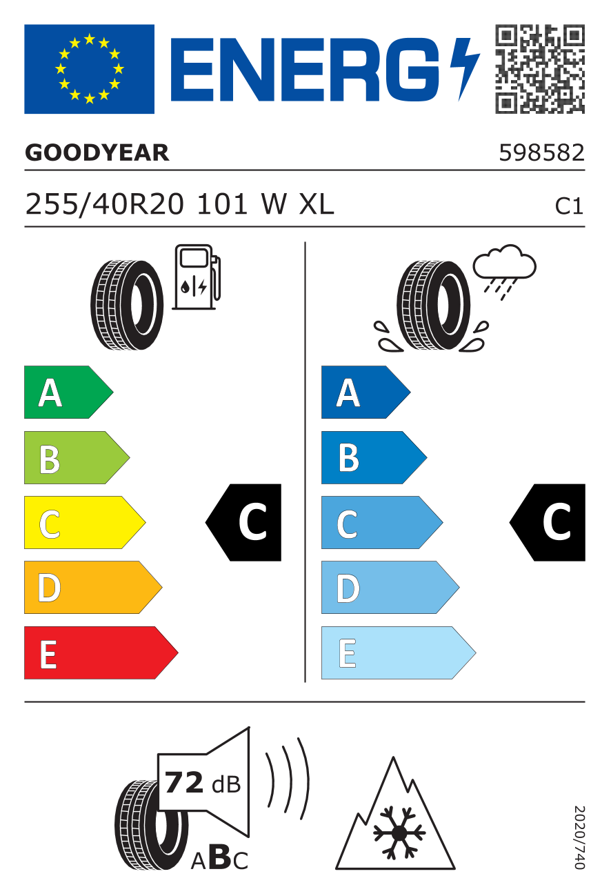 Étiquette européenne du pneu Goodyear UltraGrip Performance 3 255/40 R20