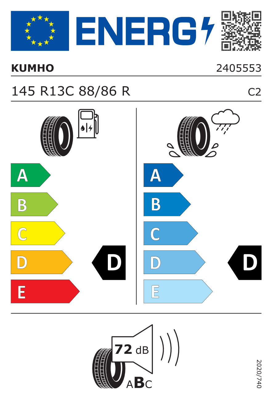 Étiquette européenne du pneu Kumho PorTran KC53 145 R13C