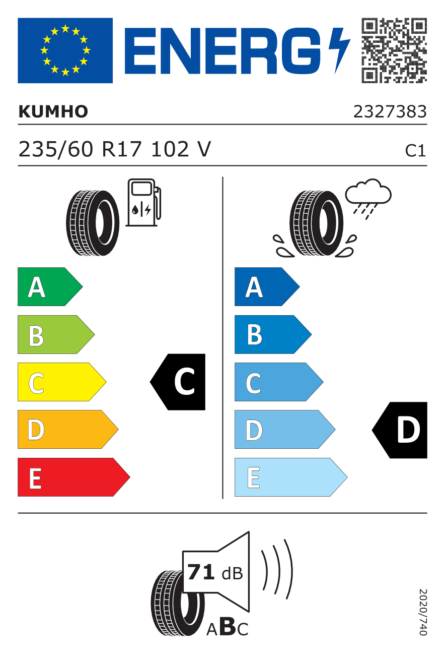 Étiquette européenne du pneu Kumho Crugen HP71 235/60 R17