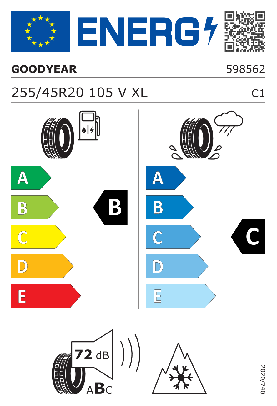 Étiquette européenne du pneu Goodyear UltraGrip Performance 3 255/45 R20