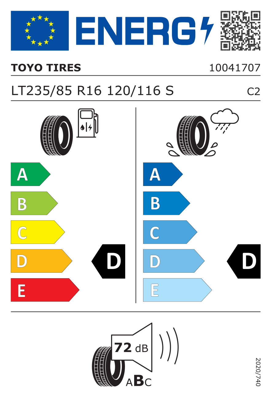 Étiquette européenne du pneu Toyo Open Country A/T Plus 235/85 R16