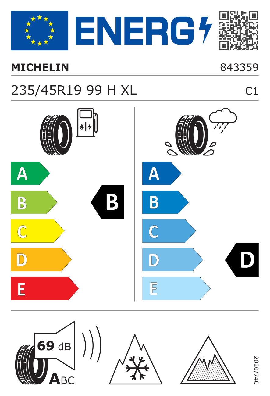 Étiquette européenne du pneu Michelin X-Ice North 3 235/45 R19