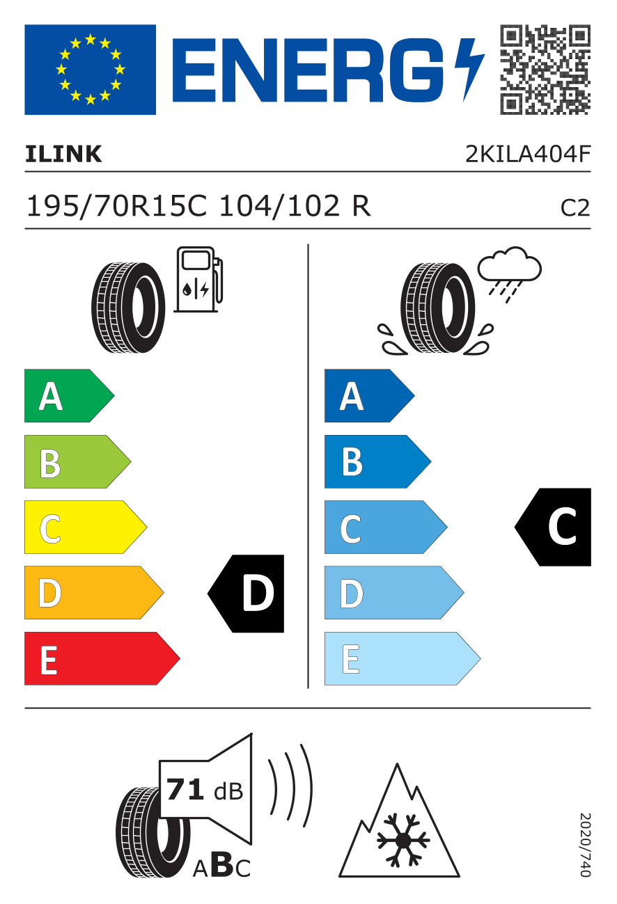 Étiquette européenne du pneu iLink Multimile A/S 195/70 R15C