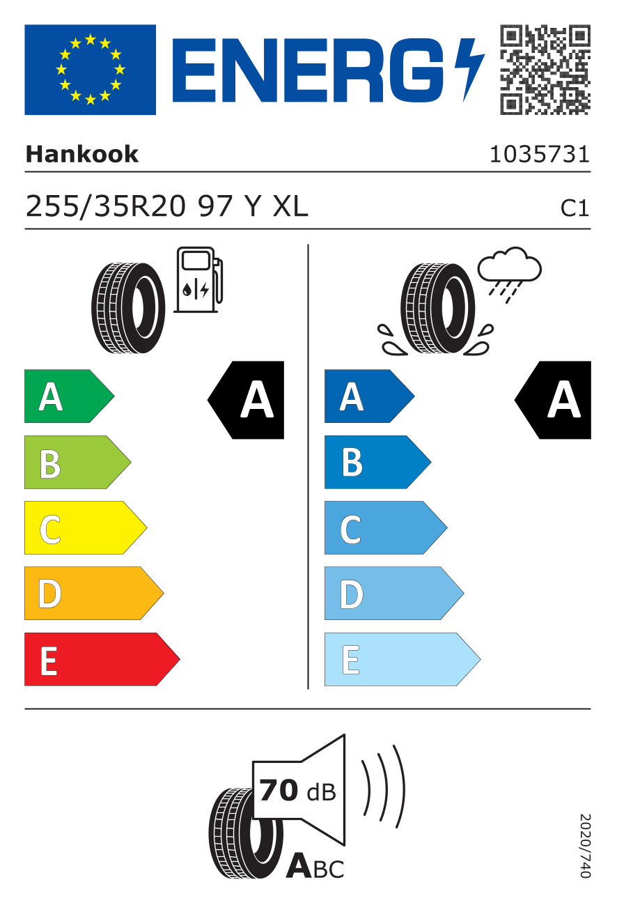 Étiquette européenne du pneu Hankook Ventus evo (K129) 255/35 R20