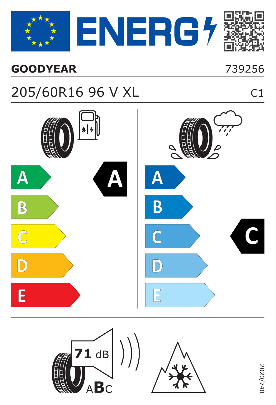 Étiquette européenne du pneu Goodyear Vector 4Seasons Gen-3 205/60 R16
