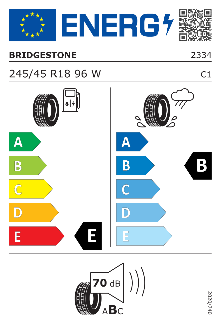 Étiquette européenne du pneu Bridgestone Potenza RE050A 245/45 R18