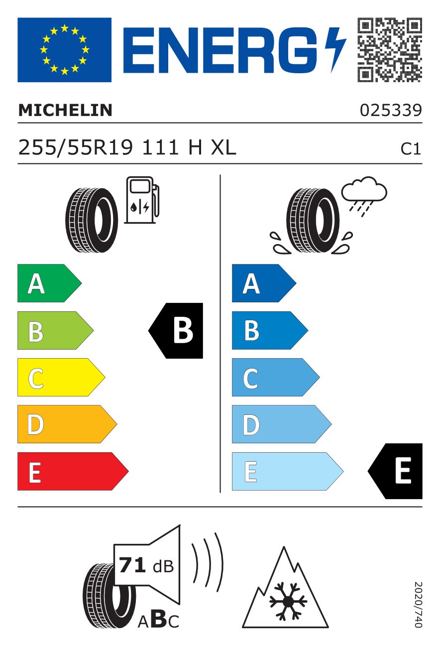 Étiquette européenne du pneu Michelin Latitude X-Ice Xi2 255/55 R19