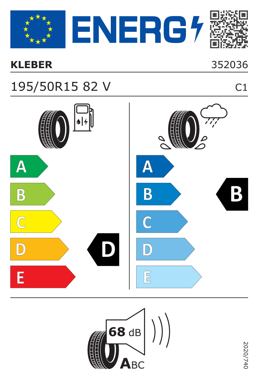 Étiquette européenne du pneu Kleber Dynaxer HP4 195/50 R15