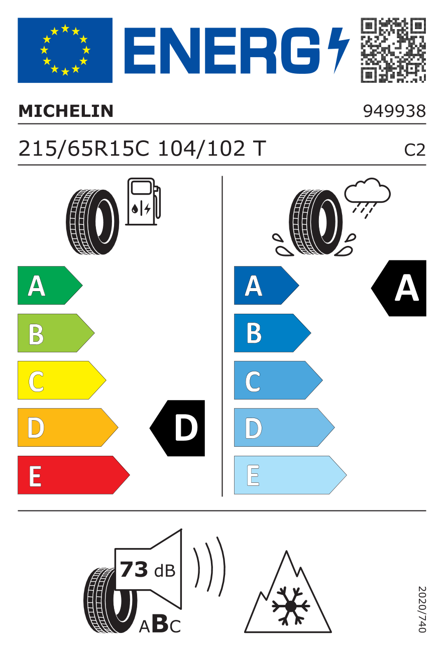 Étiquette européenne du pneu Michelin Agilis CrossClimate 215/65 R15C