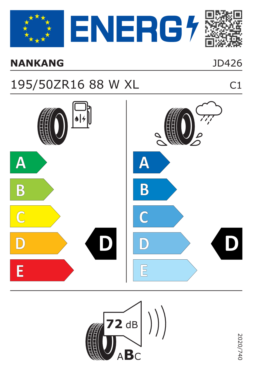 Étiquette européenne du pneu Nankang Sportnex AR-1 195/50 ZR16