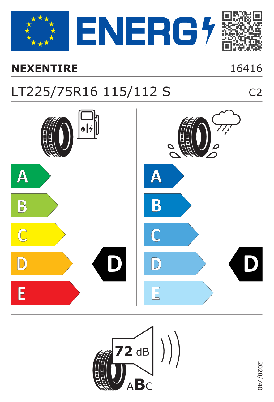 Étiquette européenne du pneu Nexen Roadian A/T 4x4 225/75 R16
