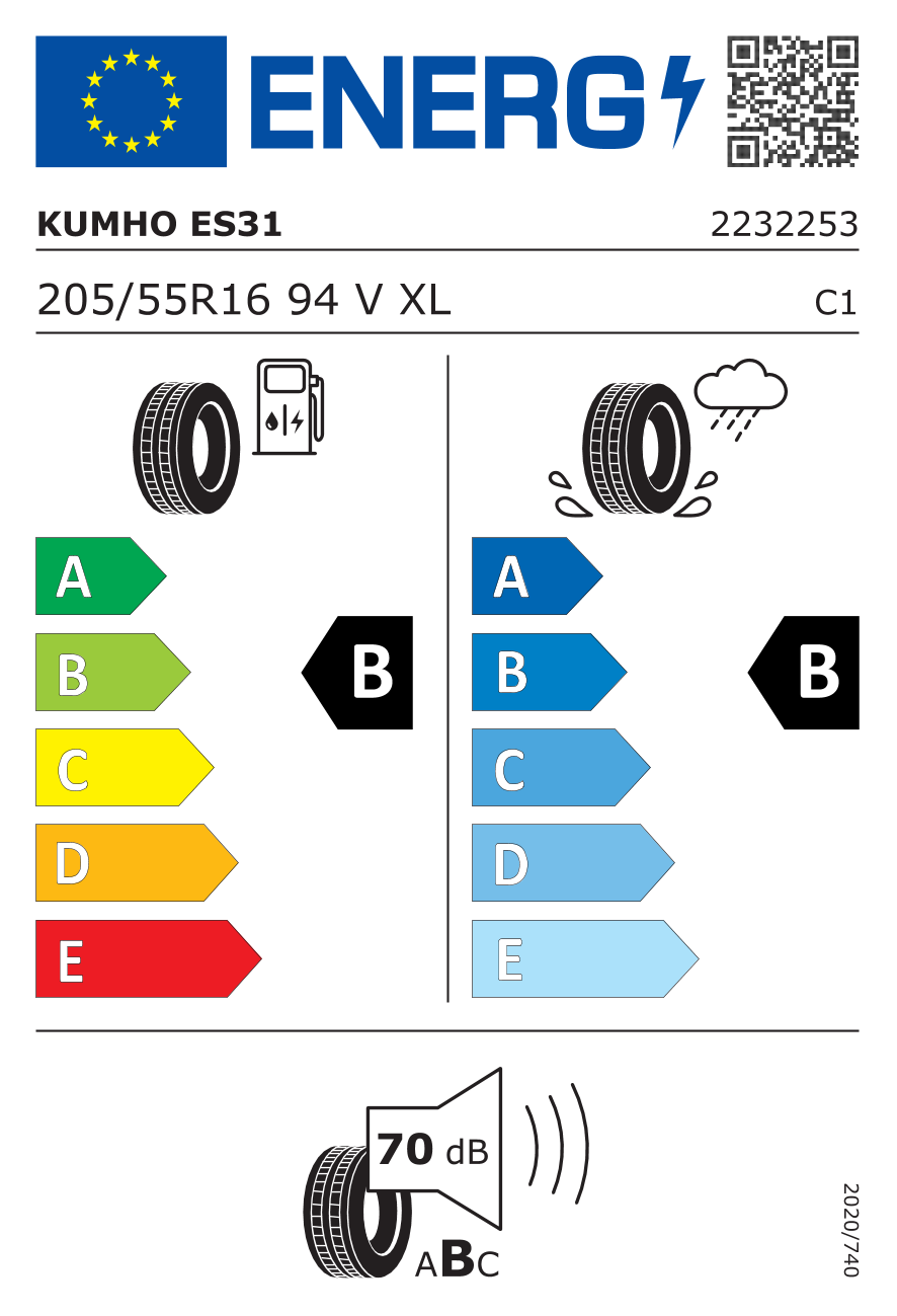 Étiquette européenne du pneu Kumho Ecowing ES31 205/55 R16
