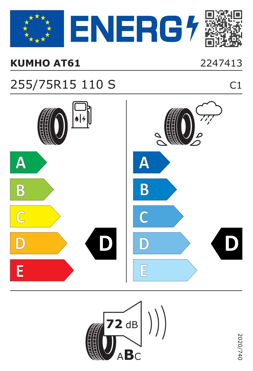 Étiquette européenne du pneu Kumho Road Venture AT61 255/75 R15