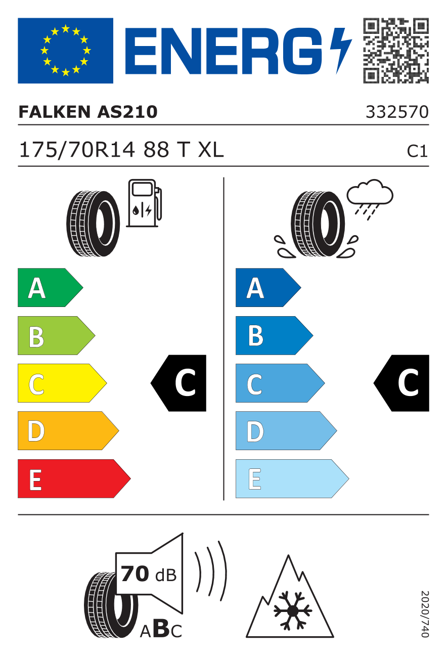 Étiquette européenne du pneu Falken EuroAll Season AS210 175/70 R14
