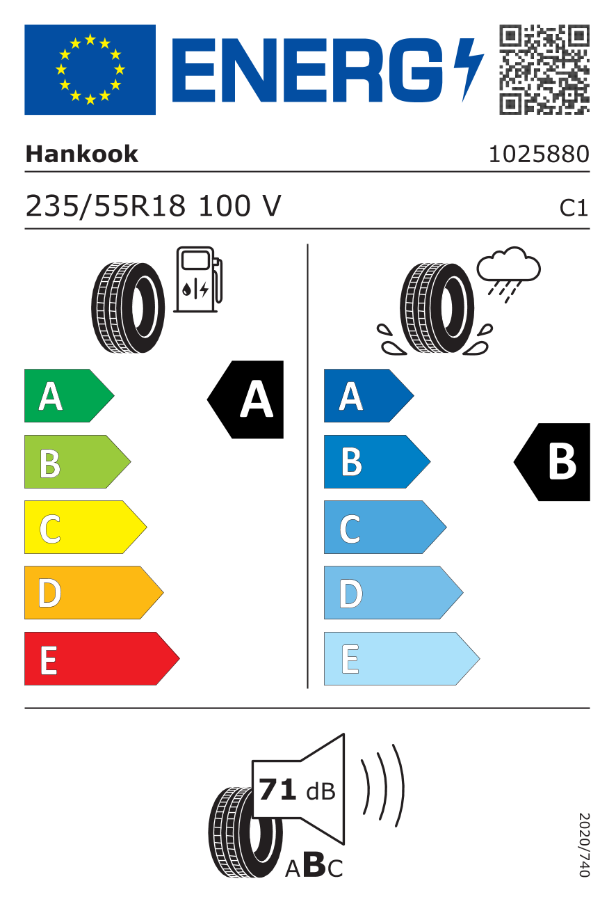 Étiquette européenne du pneu Hankook Ventus S1 evo3 EV (K127E) 235/55 R18