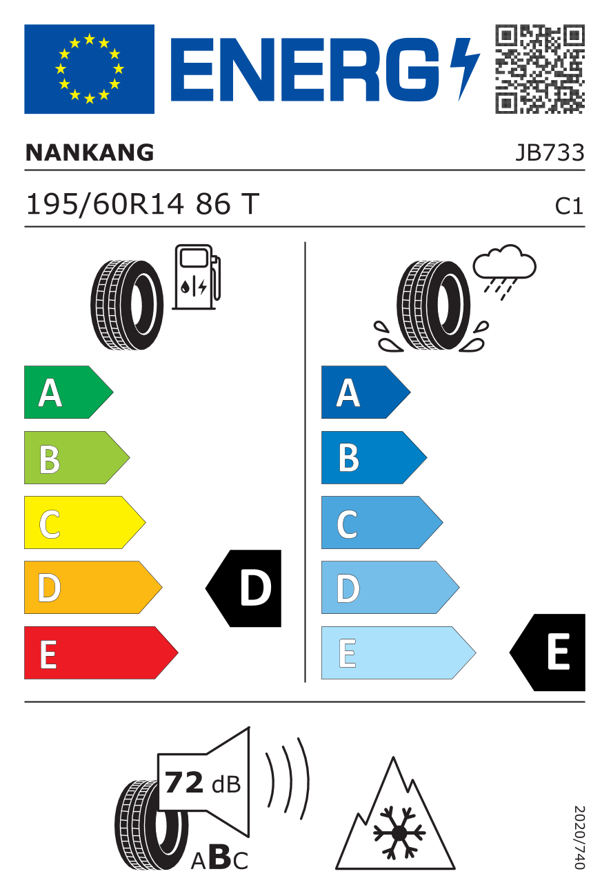 Étiquette européenne du pneu Nankang SW-7 195/60 R14