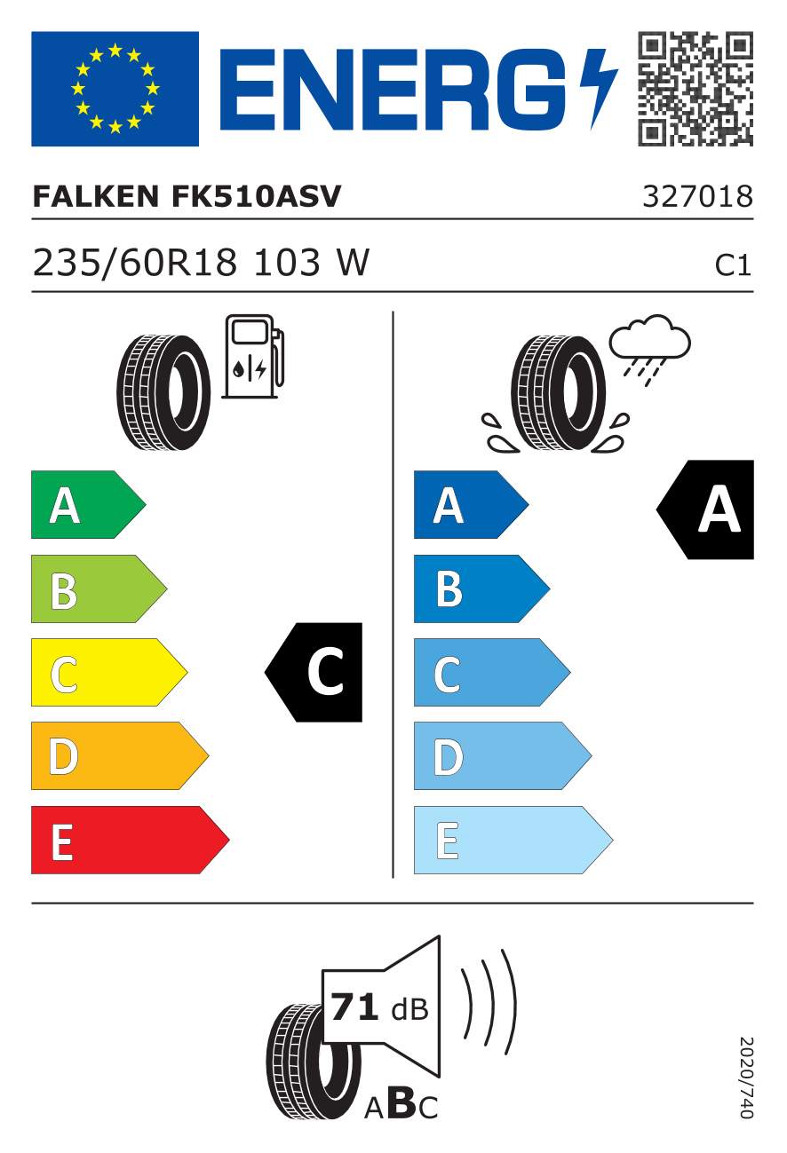 Étiquette européenne du pneu Falken Azenis FK510 SUV 235/60 R18
