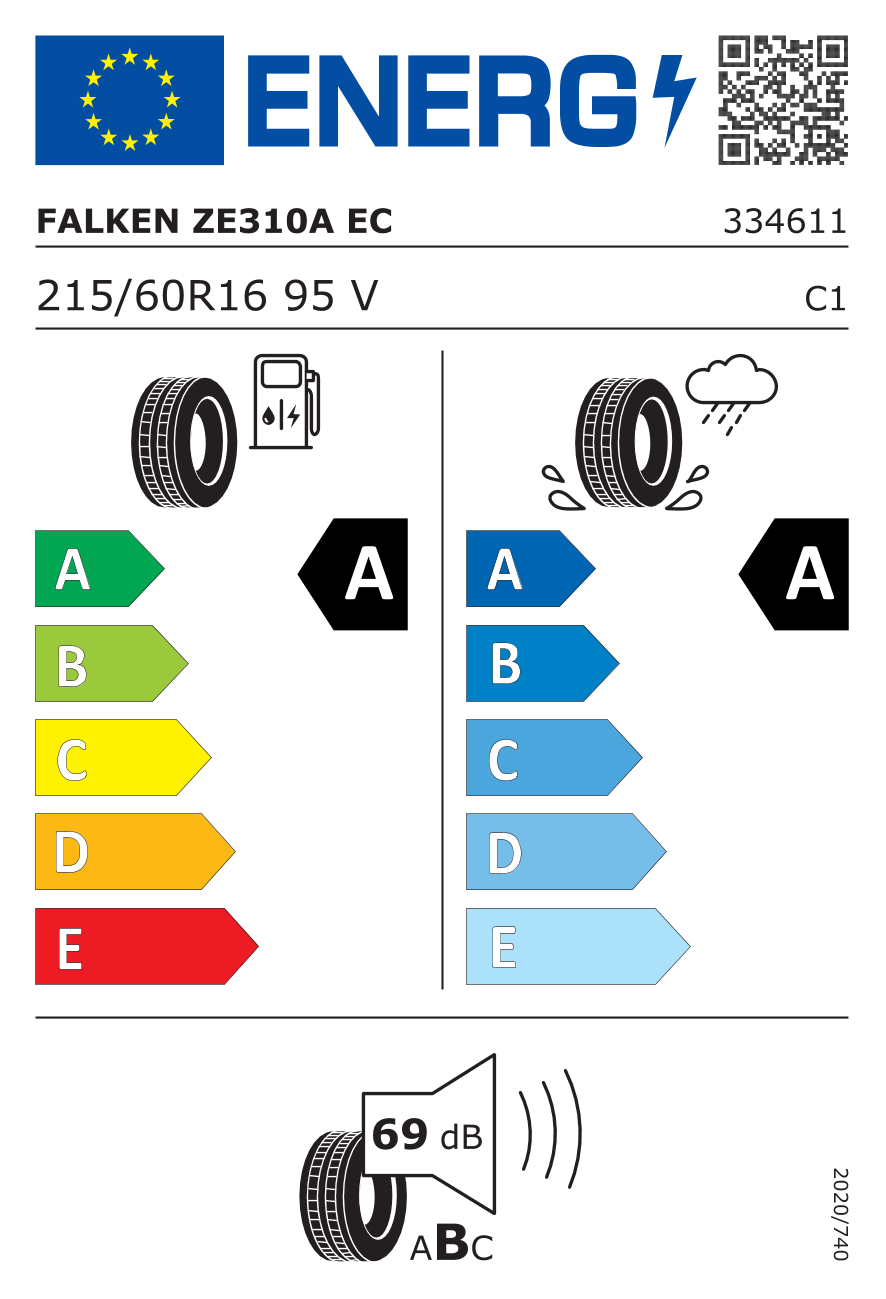 Étiquette européenne du pneu Falken Ziex ZE914 Ecorun 215/60 R16