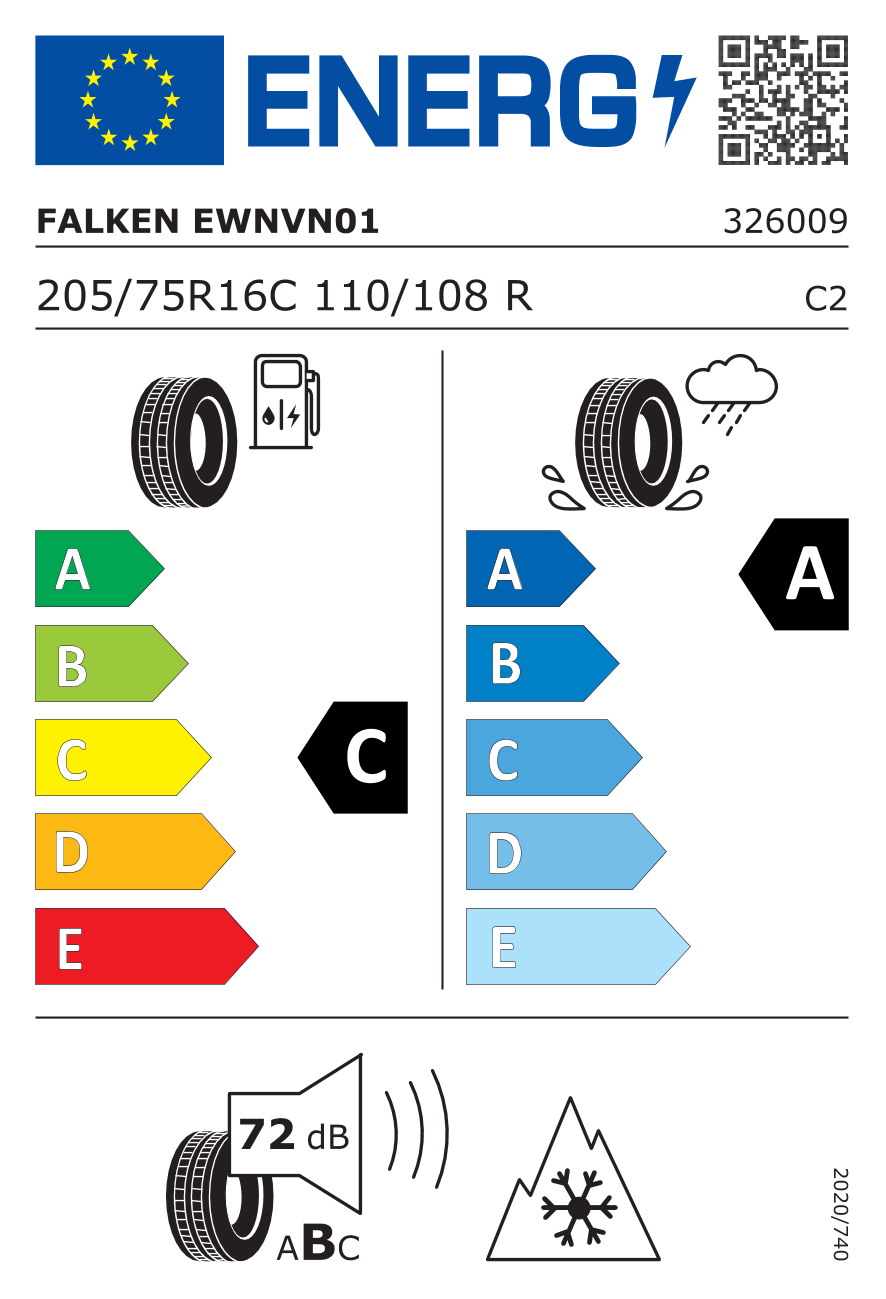 Étiquette européenne du pneu Falken EuroWinter VAN01 205/75 R16C