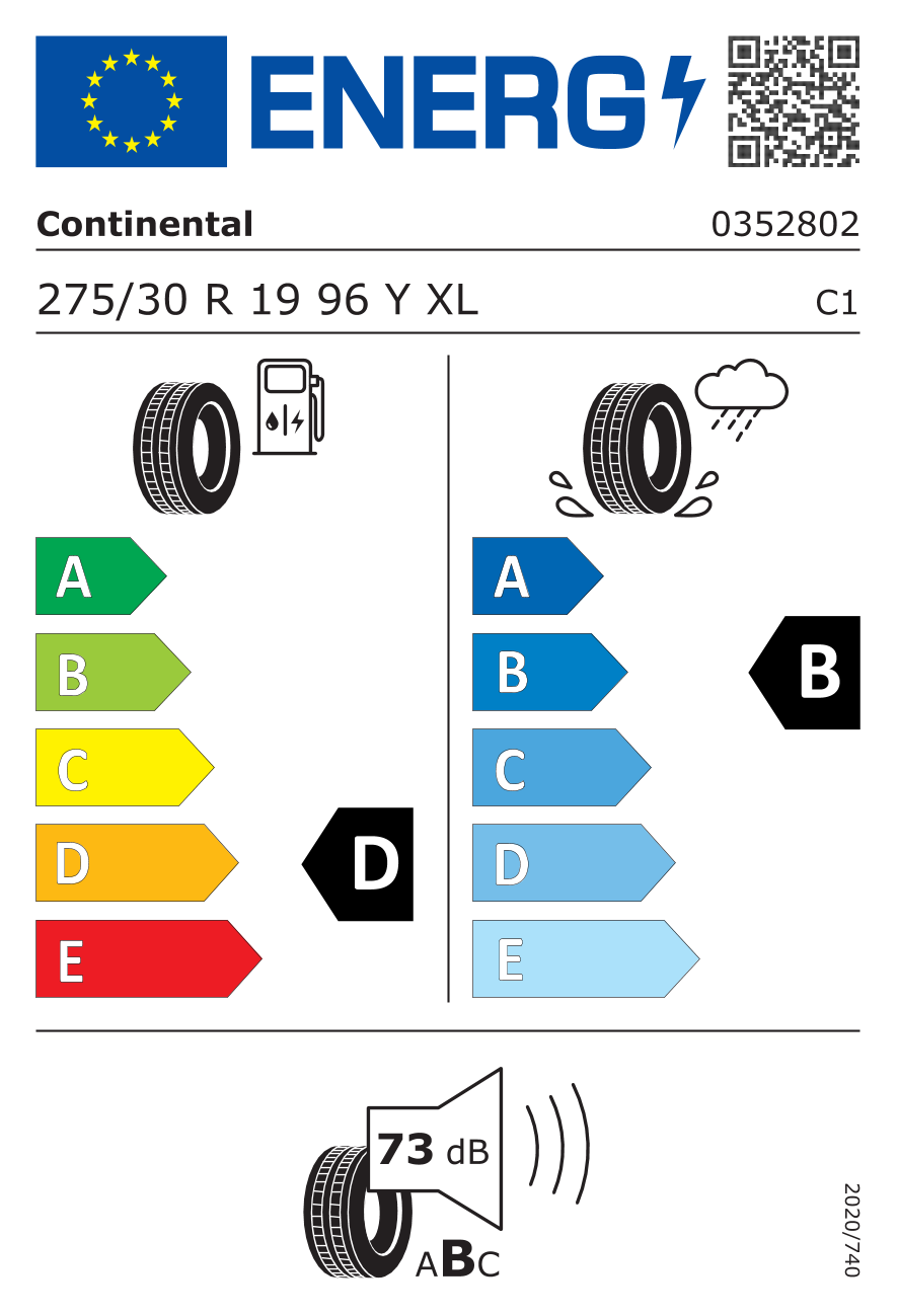 Étiquette européenne du pneu Continental SportContact 7 275/30 R19