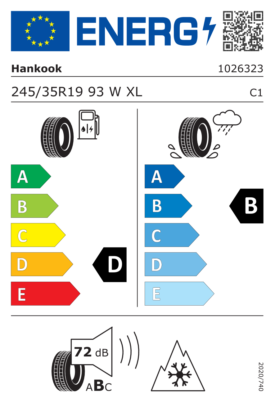 Étiquette européenne du pneu Hankook Winter i*cept evo3 (W330) 245/35 R19