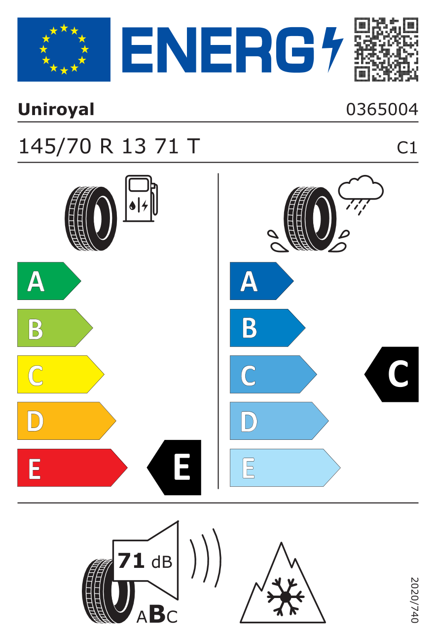 Étiquette européenne du pneu Uniroyal MS plus 77 145/70 R13