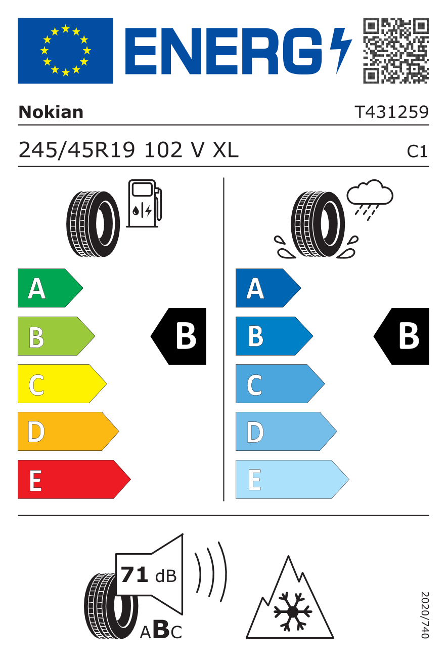 Étiquette européenne du pneu Nokian WR Snowproof P 245/45 R19