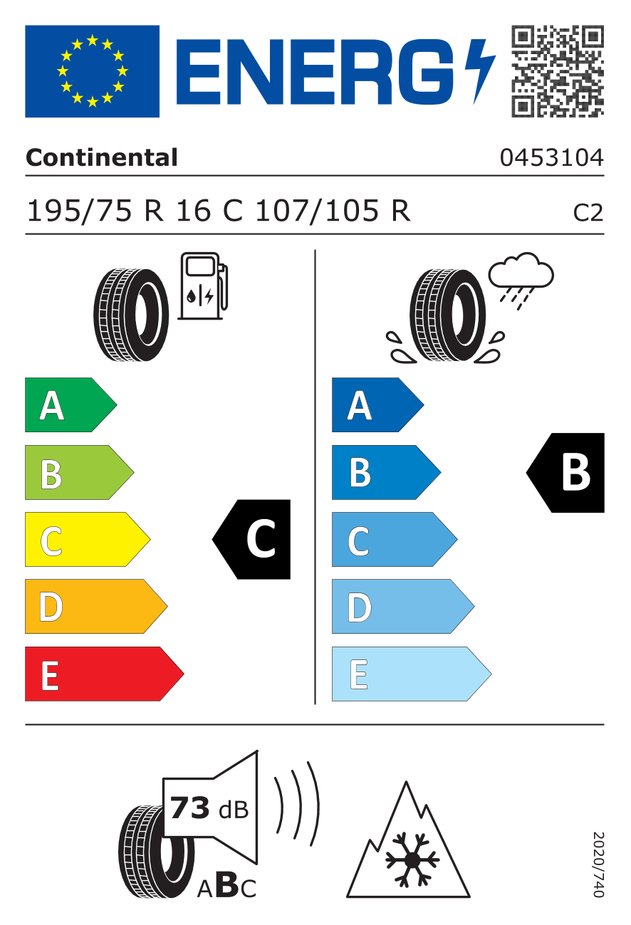 Étiquette européenne du pneu Continental VanContact Winter 195/75 R16C