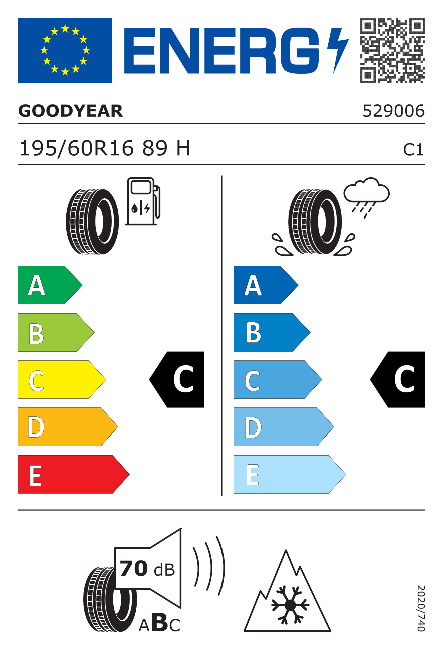 Étiquette européenne du pneu Goodyear Vector 4Seasons 195/60 R16