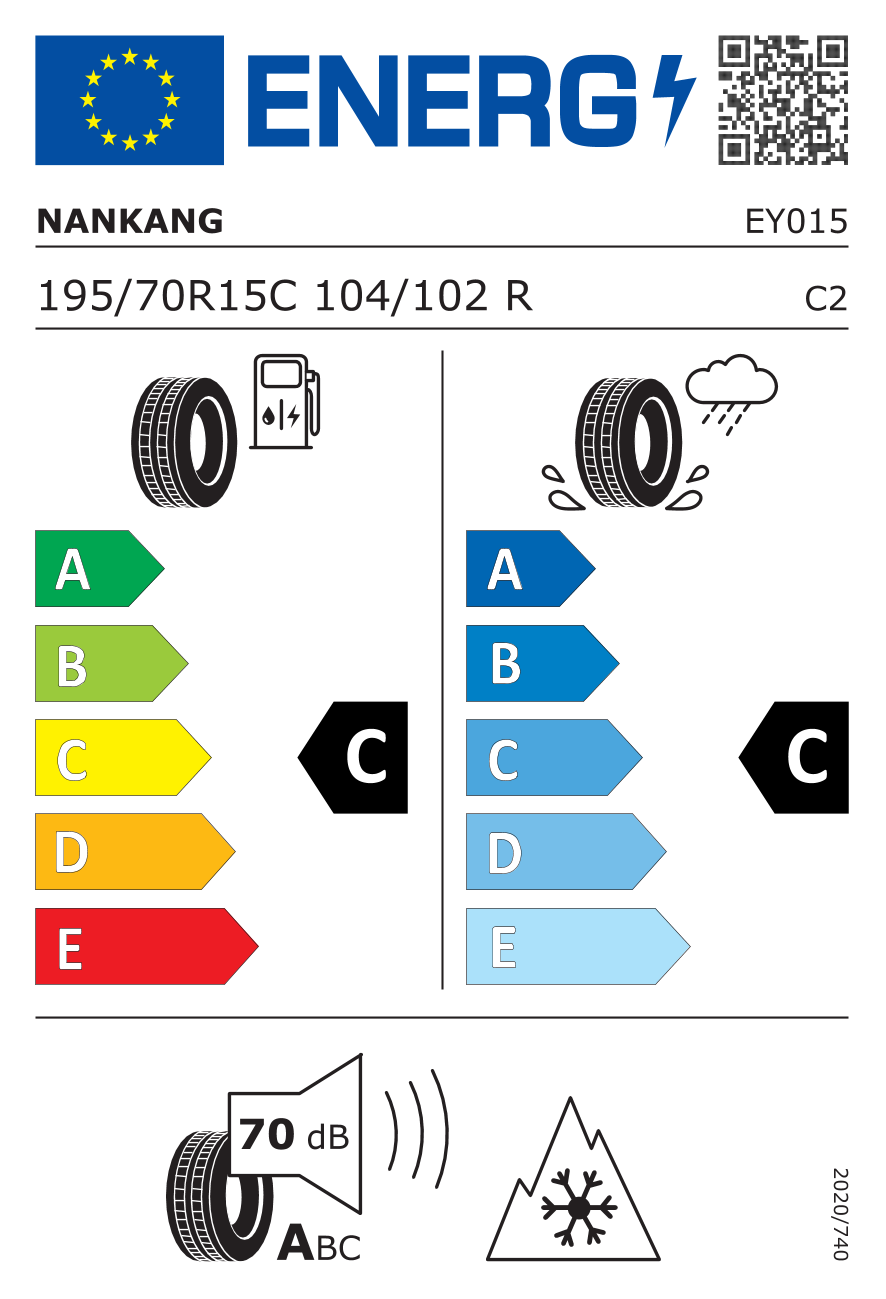 Étiquette européenne du pneu Nankang SL-6 195/70 R15C