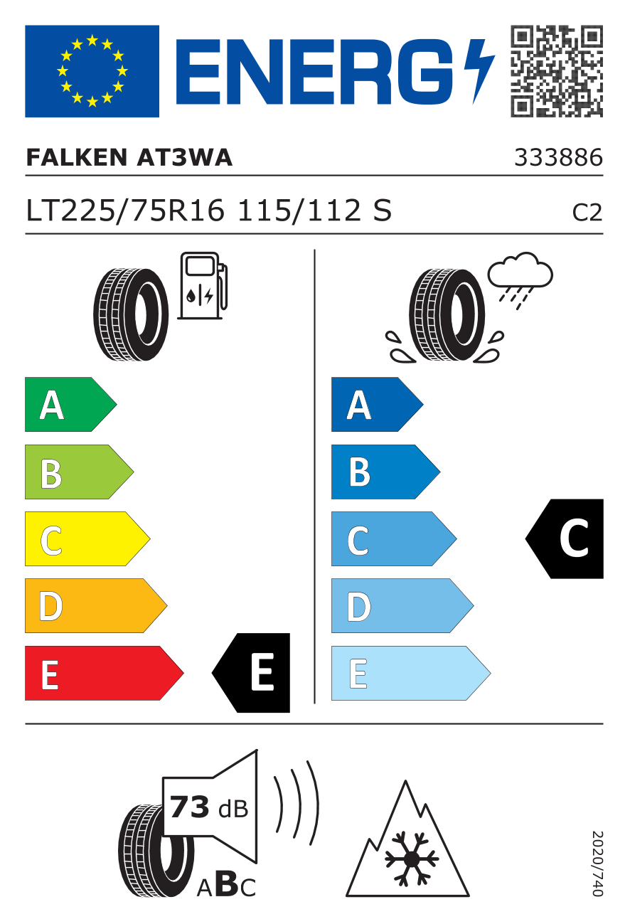 Étiquette européenne du pneu Falken Wildpeak A/T3WA 225/75 R16